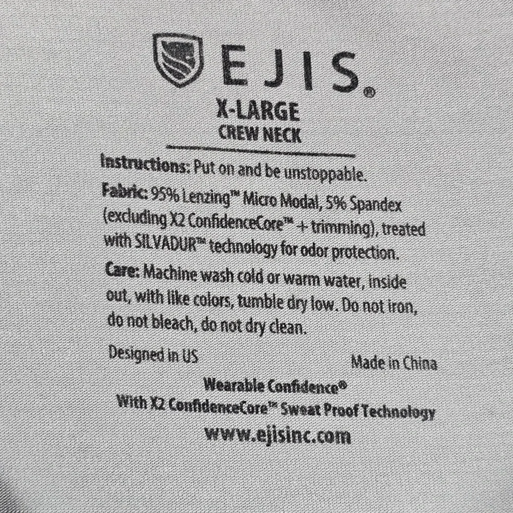 Ejis Men's XL Undershirt Sweat Proof Gray Crew Neck Micro Modal Spandex Tee